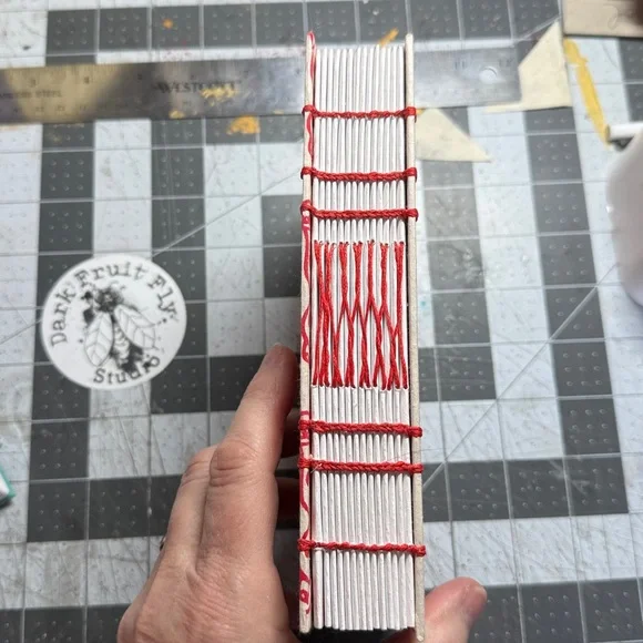 Red Lucky Cat Detail Hand Sewn Notebook Made in Alaska - Picture 3 of 4